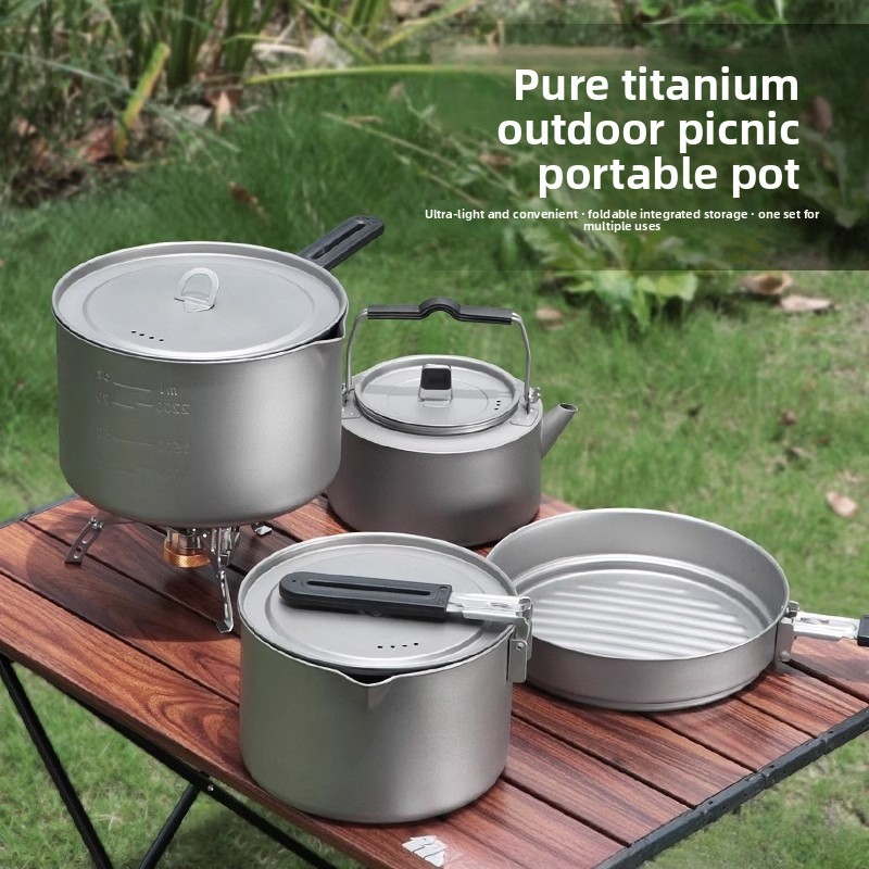 Camping Cooking Set Lightweight - Ensemble de casseroles en titane pur