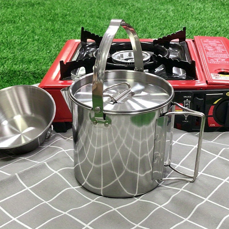 Camping Cooking Set Stainless Steel - Bouilloire d'extérieur compacte et Portable en